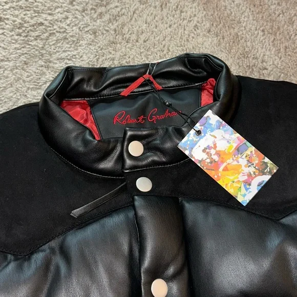 NWT Robert Graham Men’s Faux Leather Puffer Coat Jacket - Picture 3 of 15